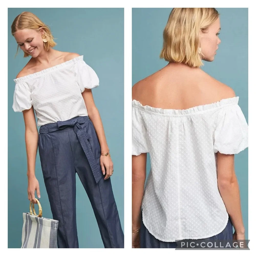 EUC Anthropologie Plus Maeve Swiss Dotted Sojourner Off Shoulder Puff Sleeve Top